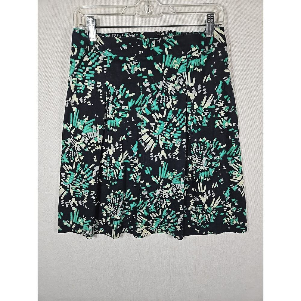Apostrophe Linen/Cotton Blend Floral Pleated Skirt Black/Turquoise Size 6 Corp